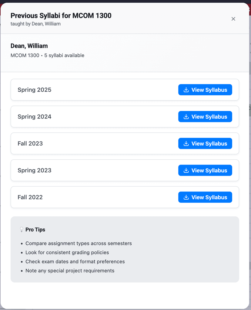 Previous Syllabi Access